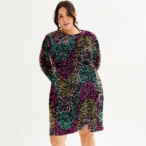 Intempo multi-color, long-sleeve, sequined dress - Picture 1 of 4
